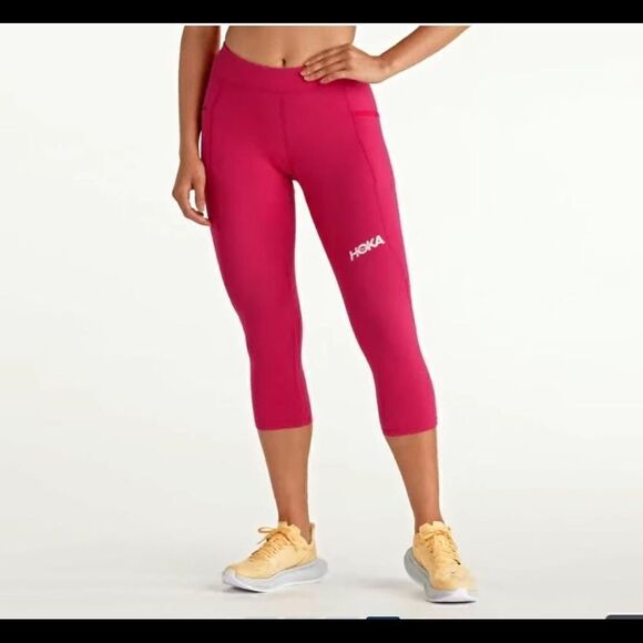 Hoka One One Performance Capri Leggings Pants Women's Size Small Pink Grey New - Picture 11 of 13
